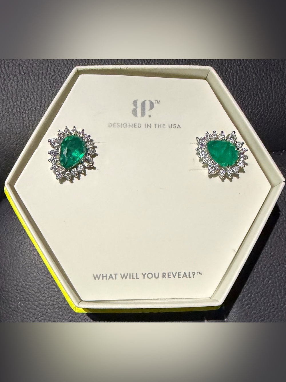 BP Bomb Party “VIP Vibes Only” Green Quartz Halo Stud Earrings NIB